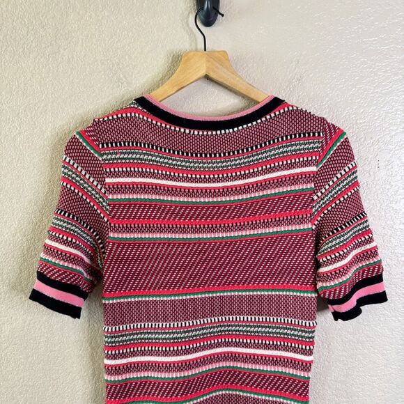 Anthropologie Aldo Martins Alice Stripe Knit Dress Womens Medium Pink Red Ruffle - Picture 11 of 15